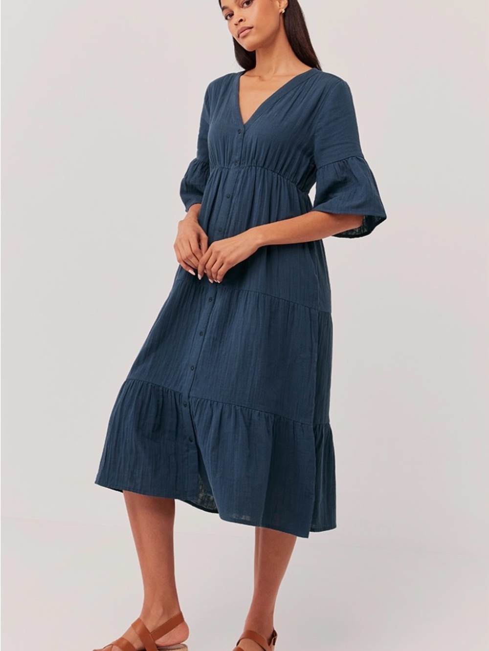 Pact Organic Cotton Coastal Gauze midi dress in French Navy Size L
